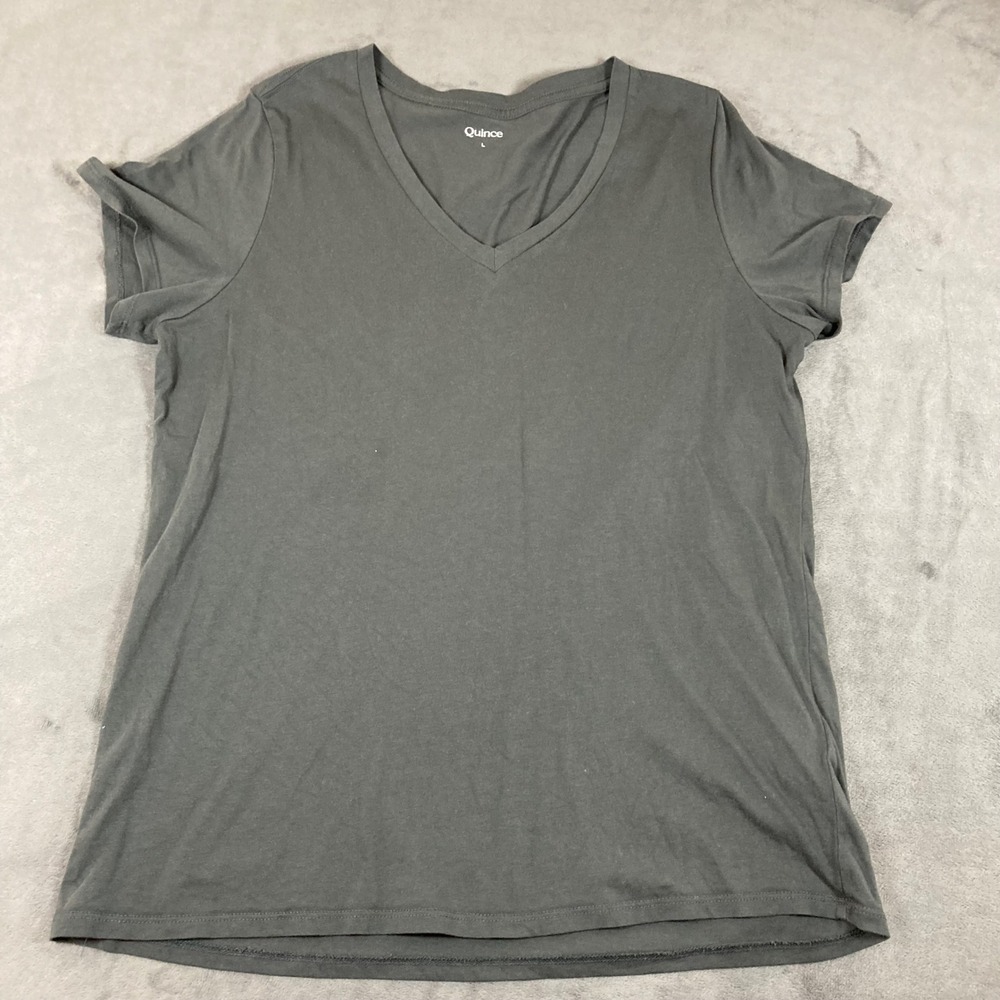 Quince Womens Gray green Cotton Modal V-Neck Short Sleeve T-Shirt Size L